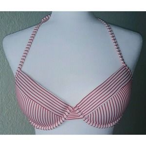 Striped Halter shell push up Bikini Top.